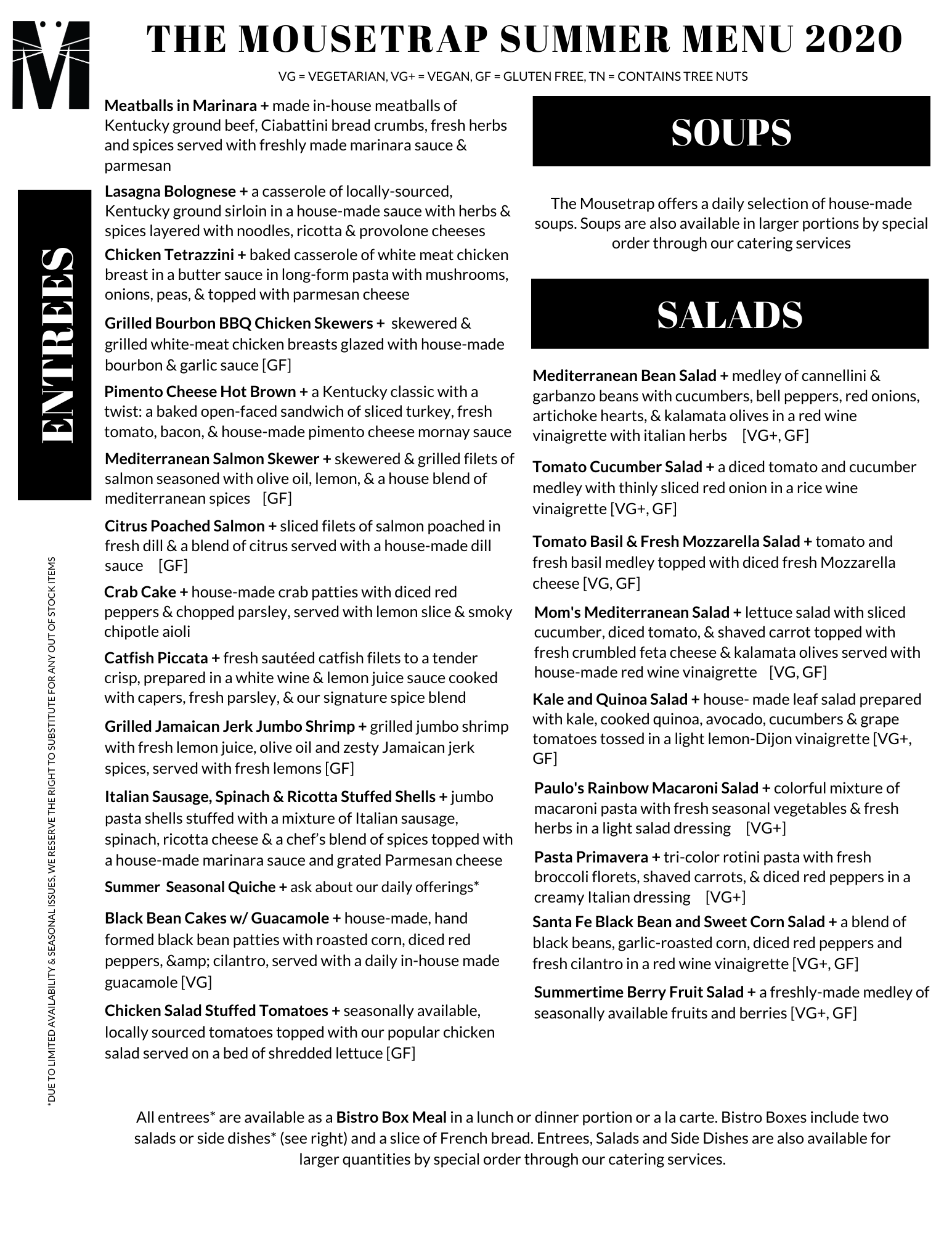 The Mousetrap Summer Menu 2020 The Mousetrap Summer Menu 2020